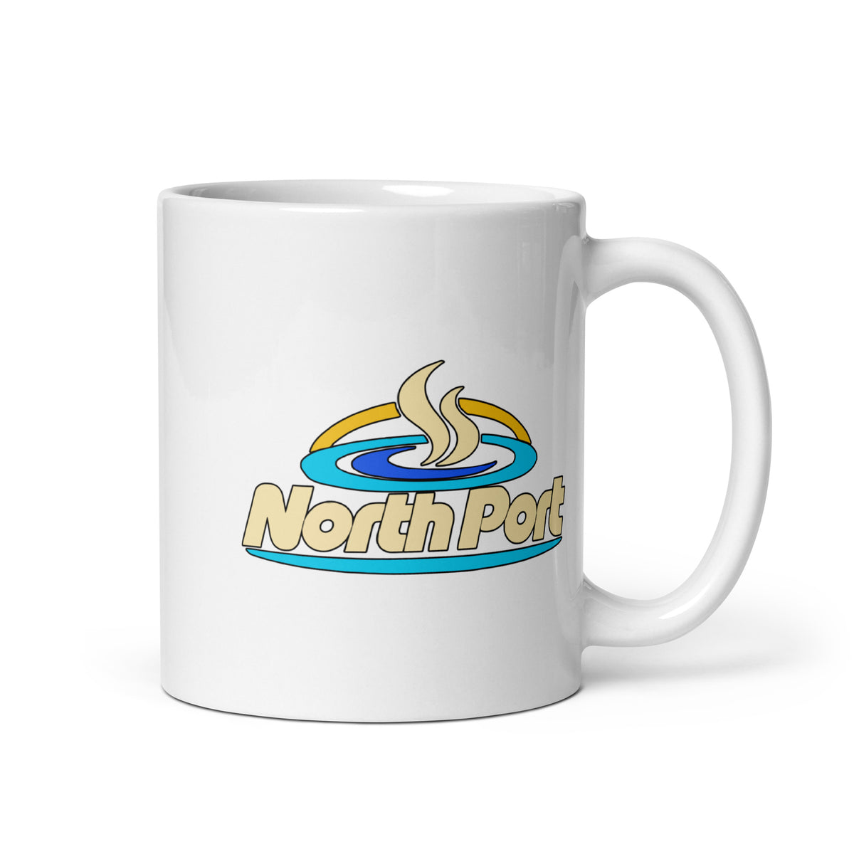 North Port — White mug, 11 oz, right side, logo on both sides