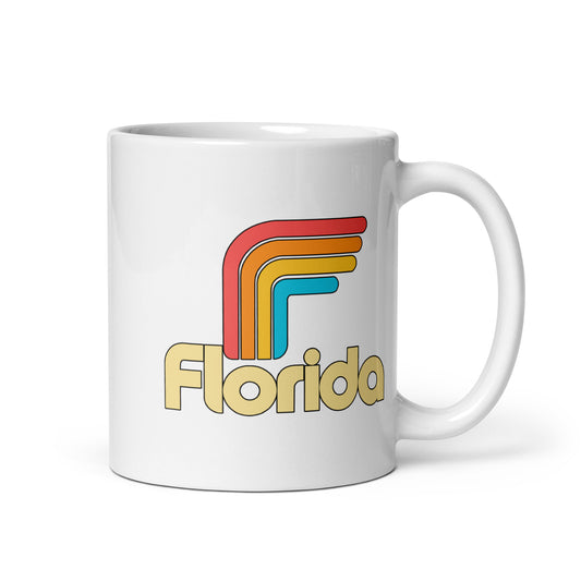 Florida Rainbow F — White mug, 11 oz, right side, logo on both sides