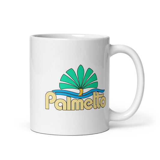 Palmetto — White mug, 11 oz, right side, logo on both sides