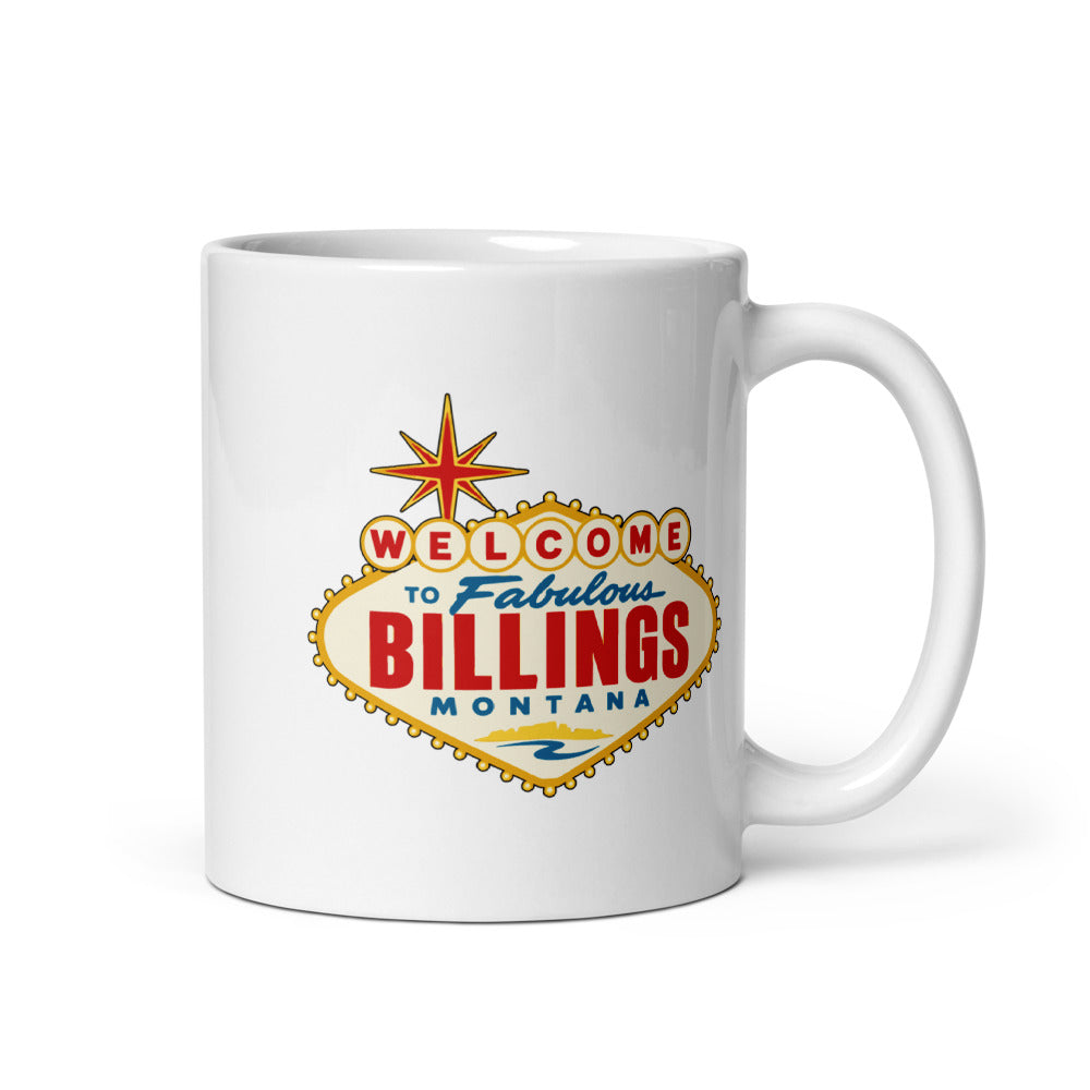 Billings - Welcome Sign — white mug, 11 oz, right side, logo on both sides