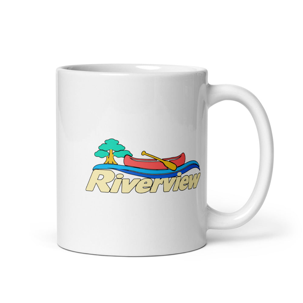 Riverview — white mug, 11 oz, right side, logo on both sides