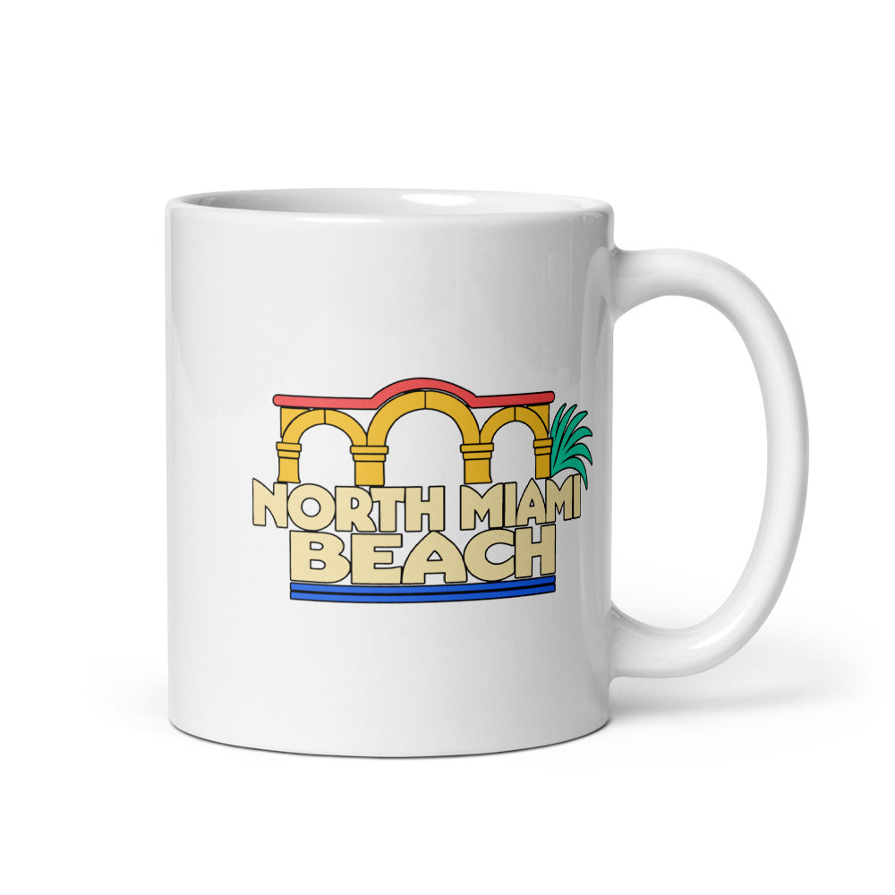 North Miami Beach — white mug, 11 oz, right side, logo on both sides