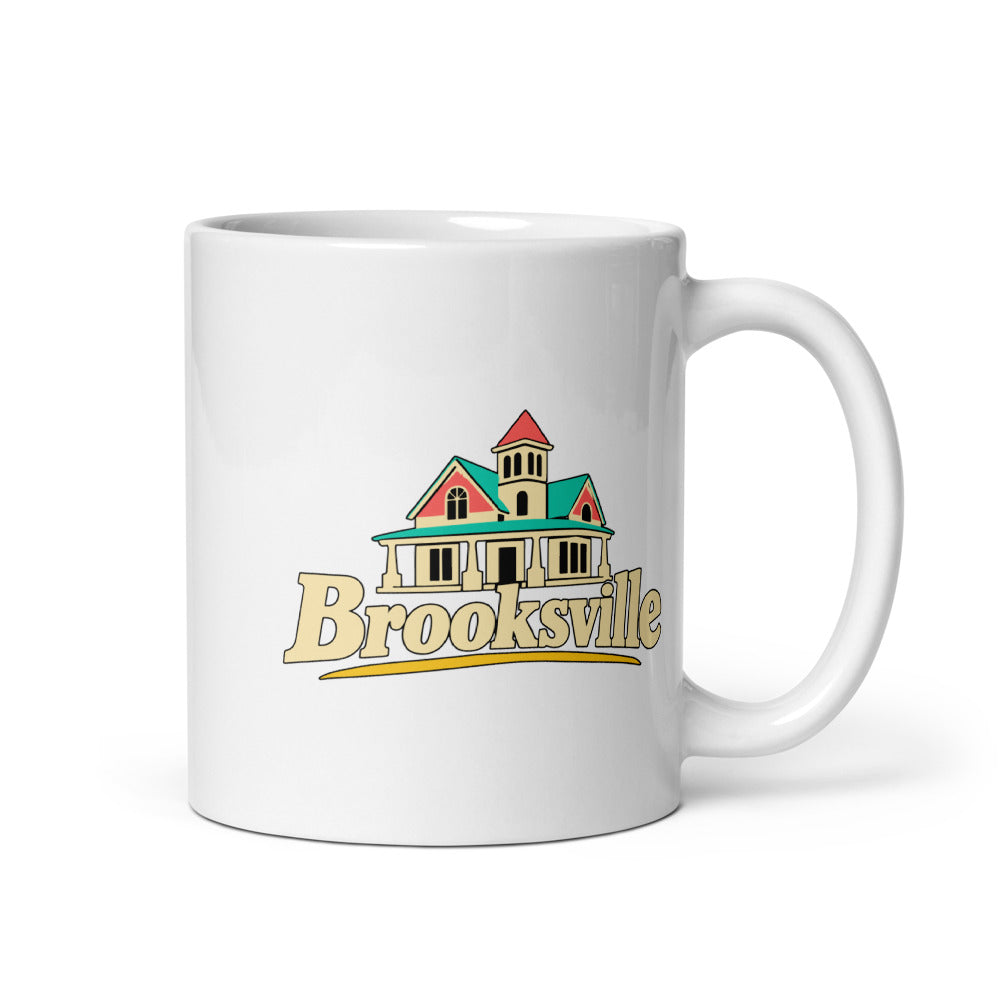 Brooksville — white mug, 11 oz, right side, logo on both sides