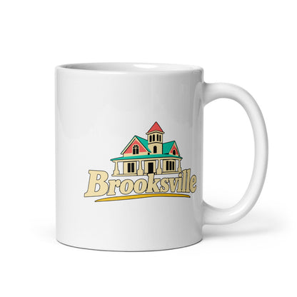 Brooksville — white mug, 11 oz, right side, logo on both sides