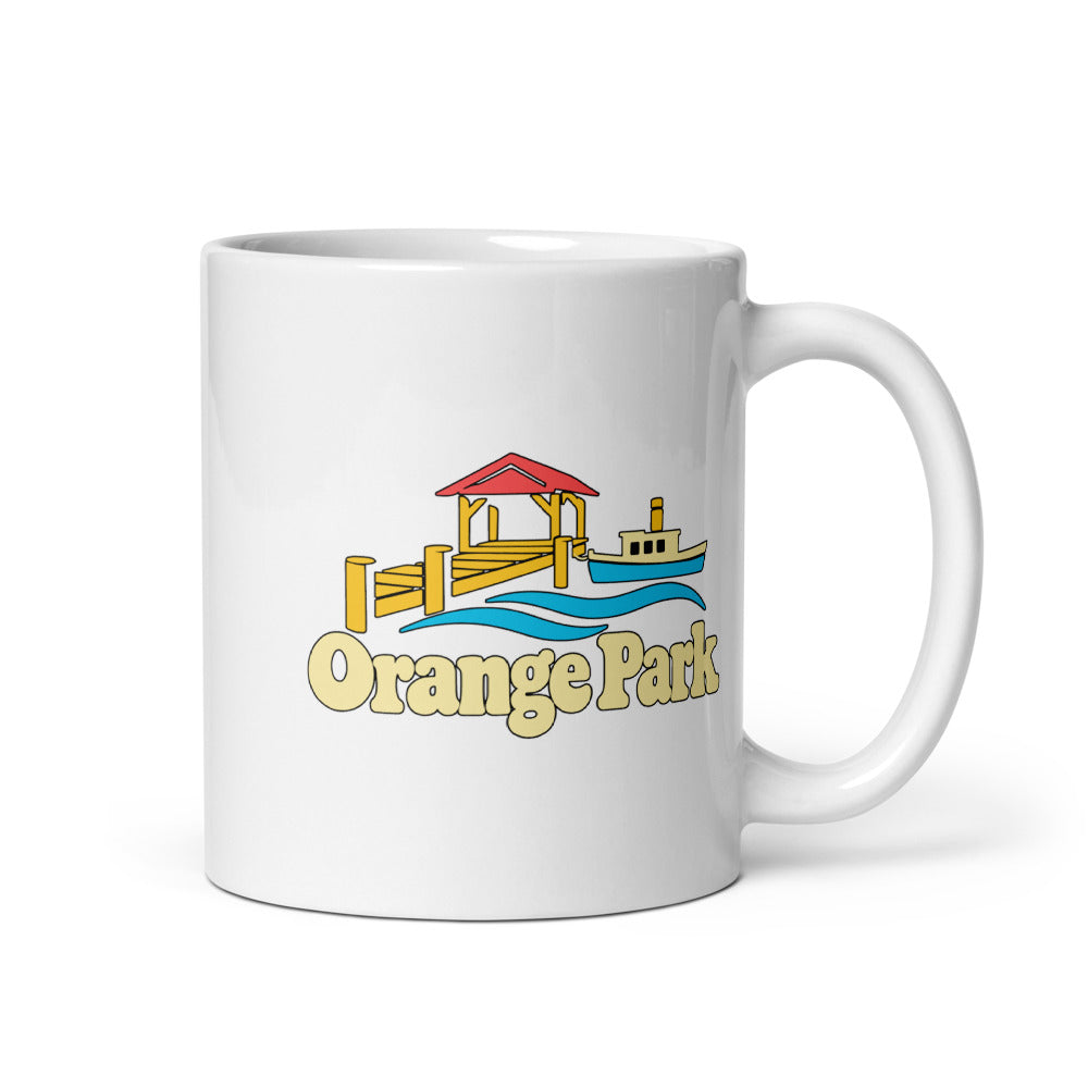 Orange Park — white mug, 11 oz, right side, logo on both sides