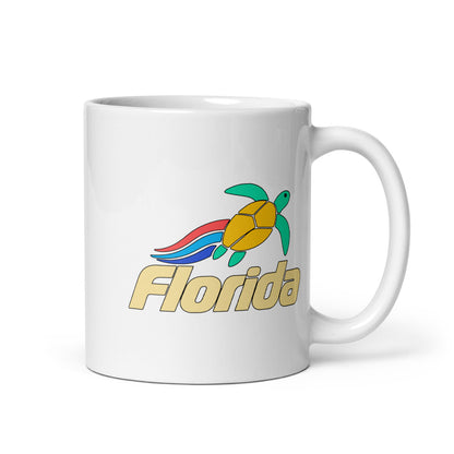 Florida Sea Turtle — white mug, 11 oz, right side, logo on both sides