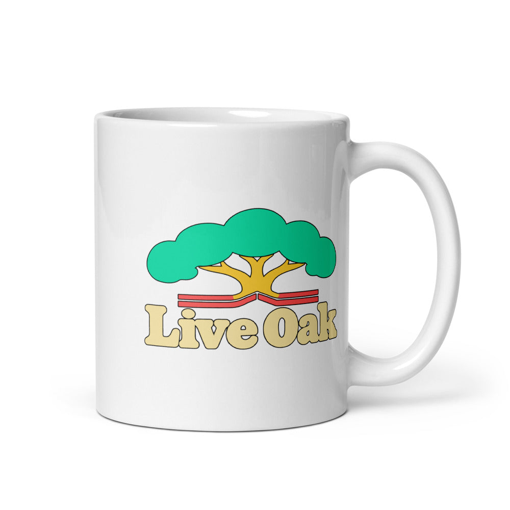 Live Oak — white mug, 11 oz, right side, logo on both sides