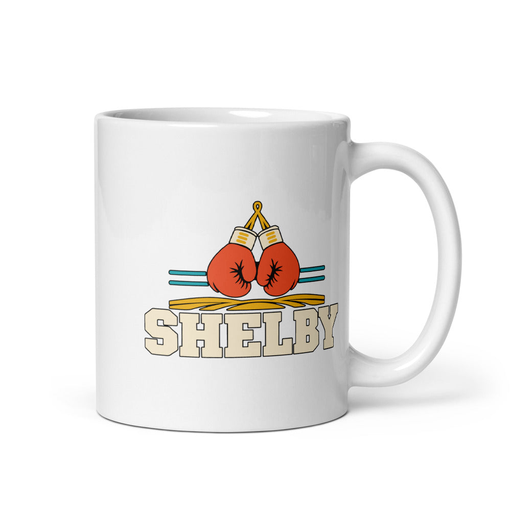 Shelby — white mug, 11 oz, right side, logo on both sides