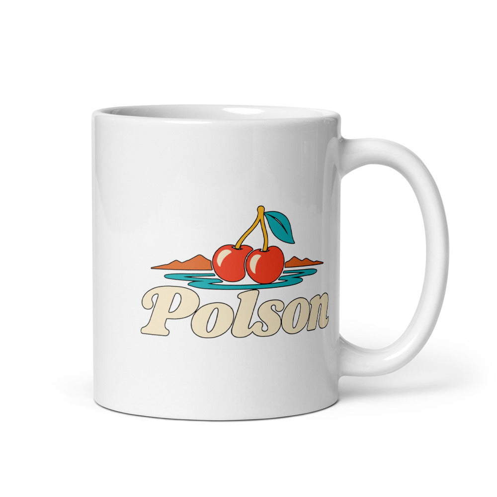 Polson — white mug, 11 oz, right side, logo on both sides