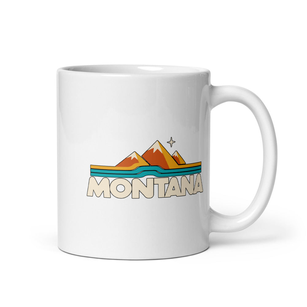 Montana Mountain Lines — white mug, 11 oz, right side, logo on both sides