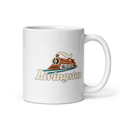 Livingston — white mug, 11 oz, right side, logo on both sides