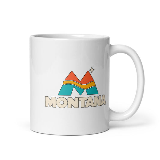 Montana Mountain Emblem — white mug, 11 oz, right side, logo on both sides