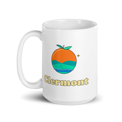 Clermont — White mug, 15 oz, left side, logo on both sides