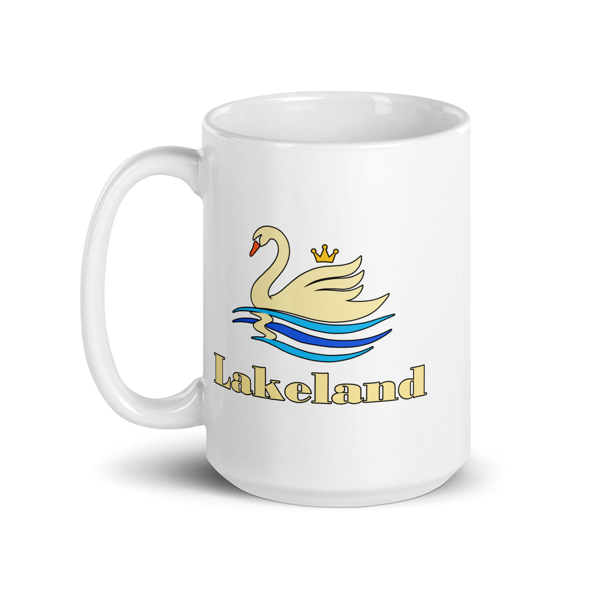 Lakeland — White mug, 15 oz, left side, logo on both sides