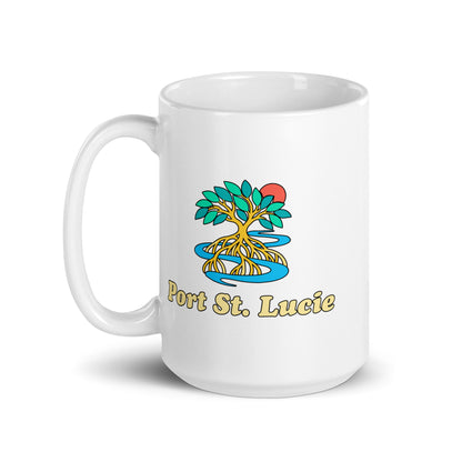 Port St. Lucie — White mug, 15 oz, left side, logo on both sides