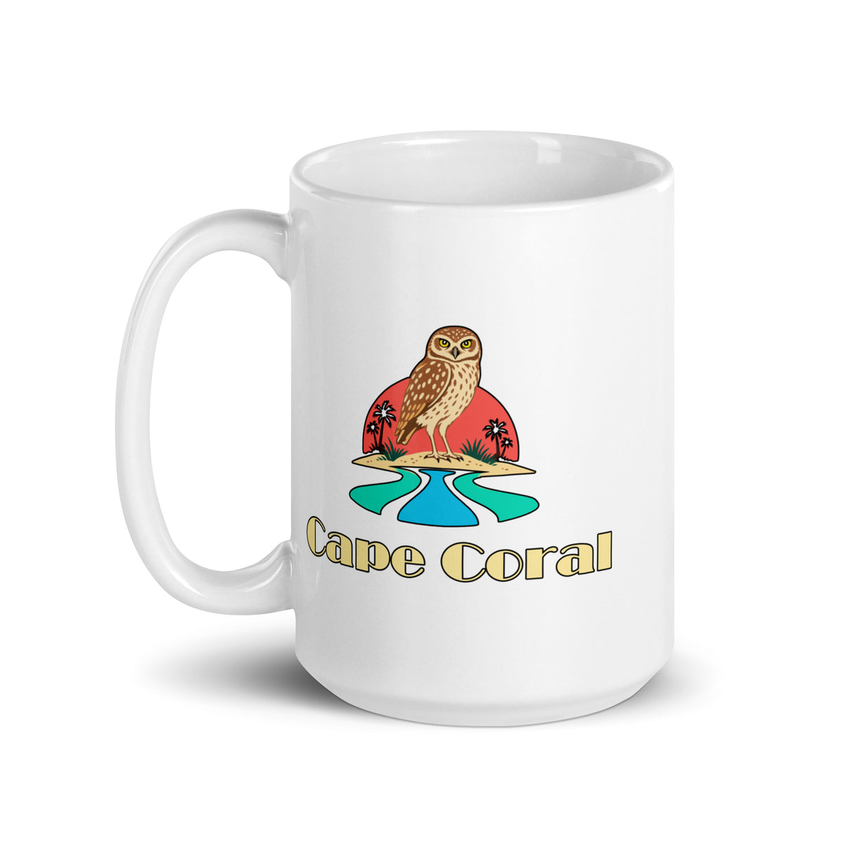 Cape Coral — White mug, 15 oz, left side, logo on both sides