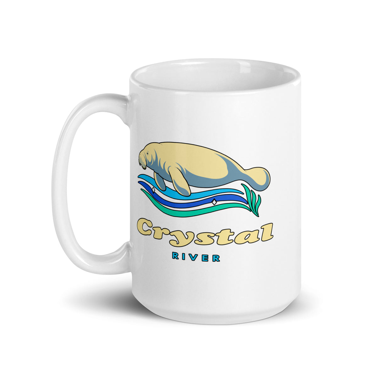 Crystal River — White mug, 15 oz, left side, logo on both sides