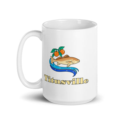 Titusville — White mug, 15 oz, left side, logo on both sides