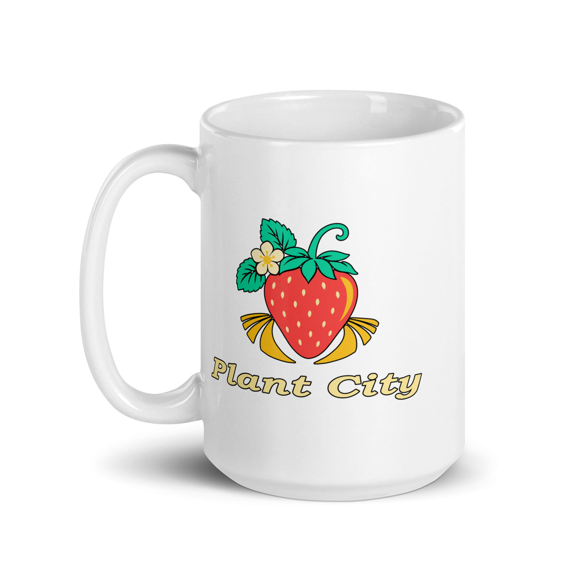 Plant City — White mug, 15 oz, left side, logo on both sides