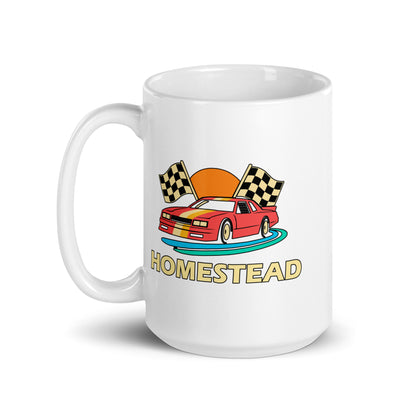 Homestead — White mug, 15 oz, left side, logo on both sides