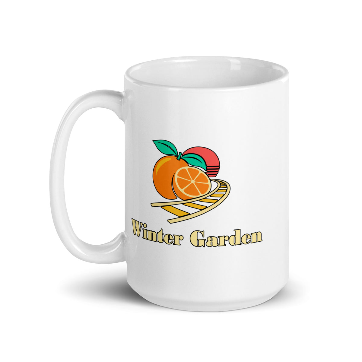 Winter Garden — White mug, 15 oz, left side, logo on both sides