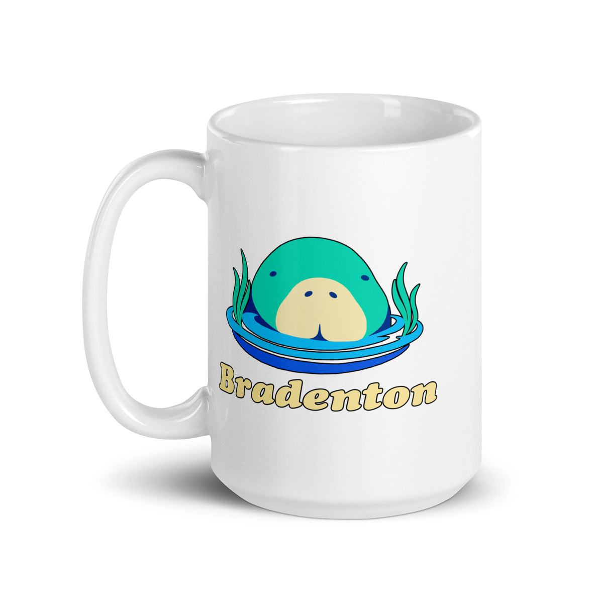 Bradenton — White mug, 15 oz, left side, logo on both sides
