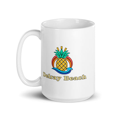 Delray Beach — White mug, 15 oz, left side, logo on both sides