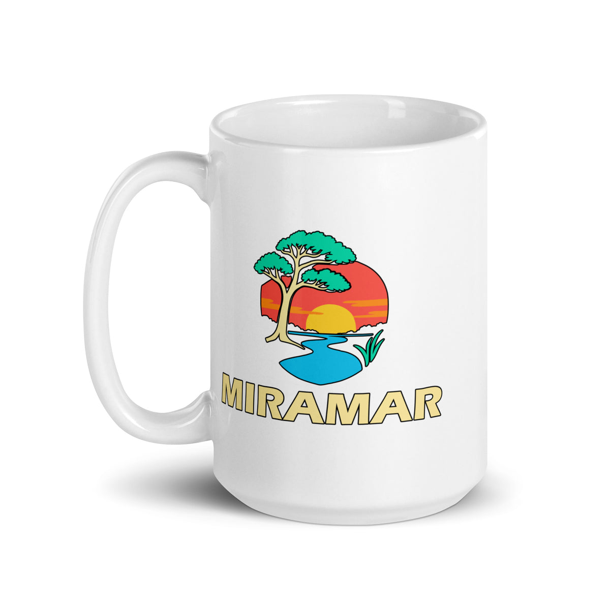 Miramar — White mug, 15 oz, left side, logo on both sides