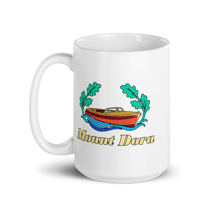 Mount Dora — White mug, 15 oz, left side, logo on both sides