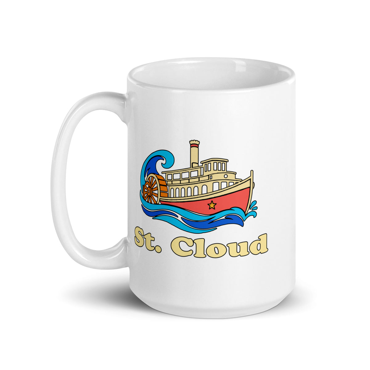 St. Cloud — White mug, 15 oz, left side, logo on both sides
