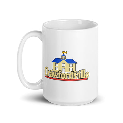 Crawfordville — White mug, 15 oz, left side, logo on both sides