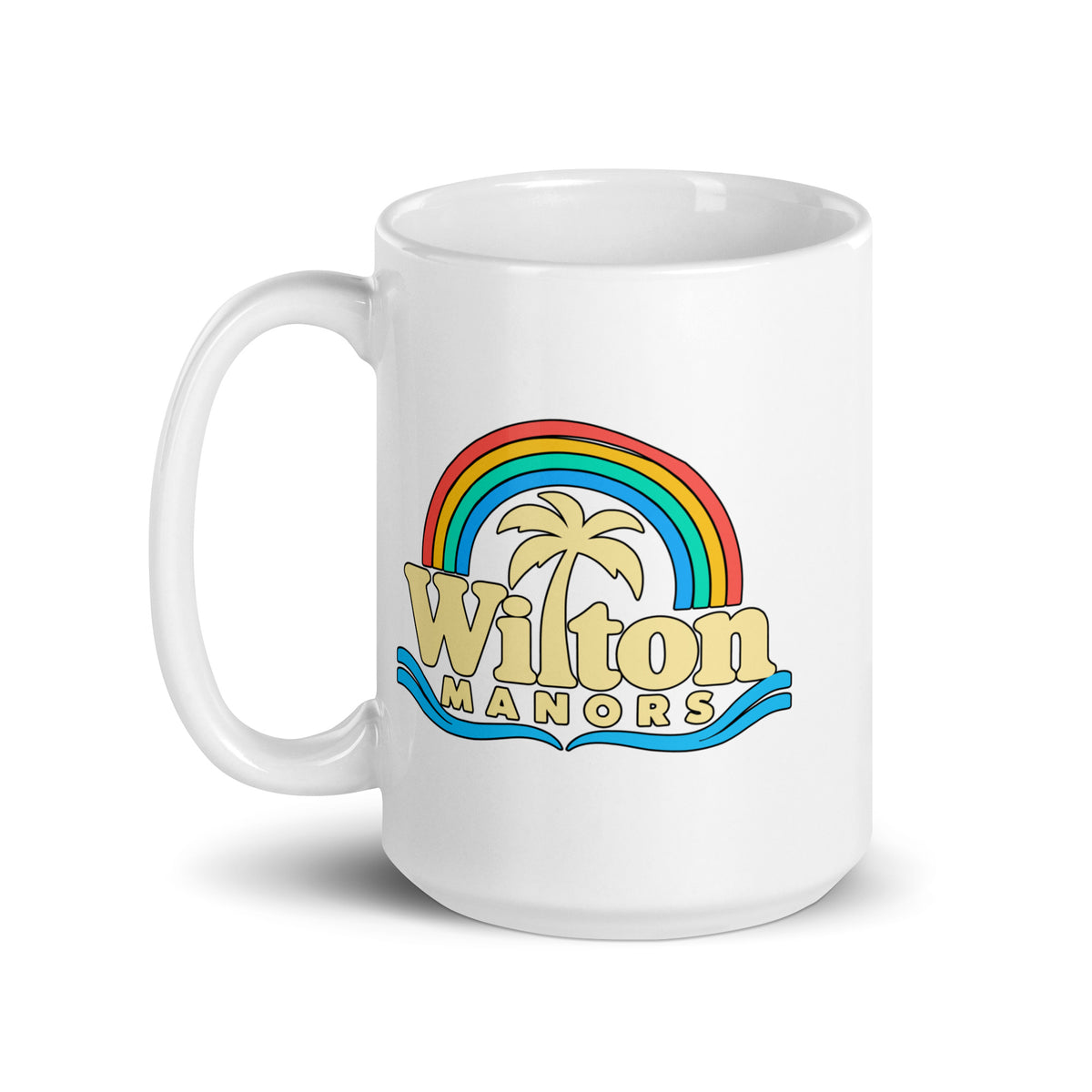 Wilton Manors — White mug, 15 oz, left side, logo on both sides