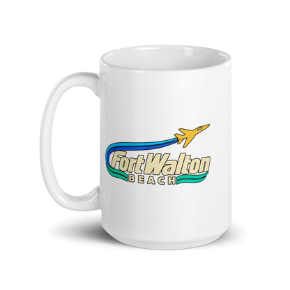 Fort Walton Beach — White mug, 15 oz, left side, logo on both sides