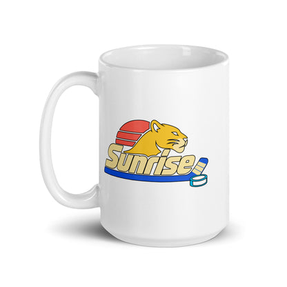 Sunrise — White mug, 15 oz, left side, logo on both sides