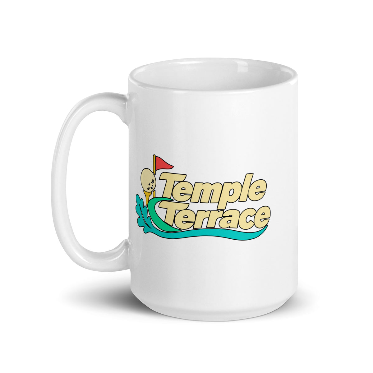 Temple Terrace — White mug, 15 oz, left side, logo on both sides