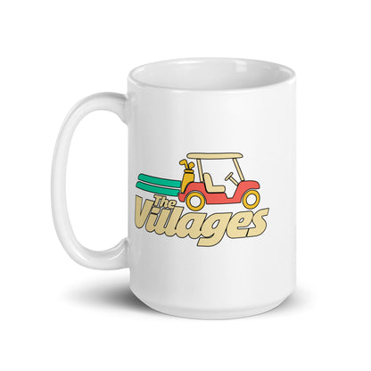 The Villages — White mug, 15 oz, left side, logo on both sides