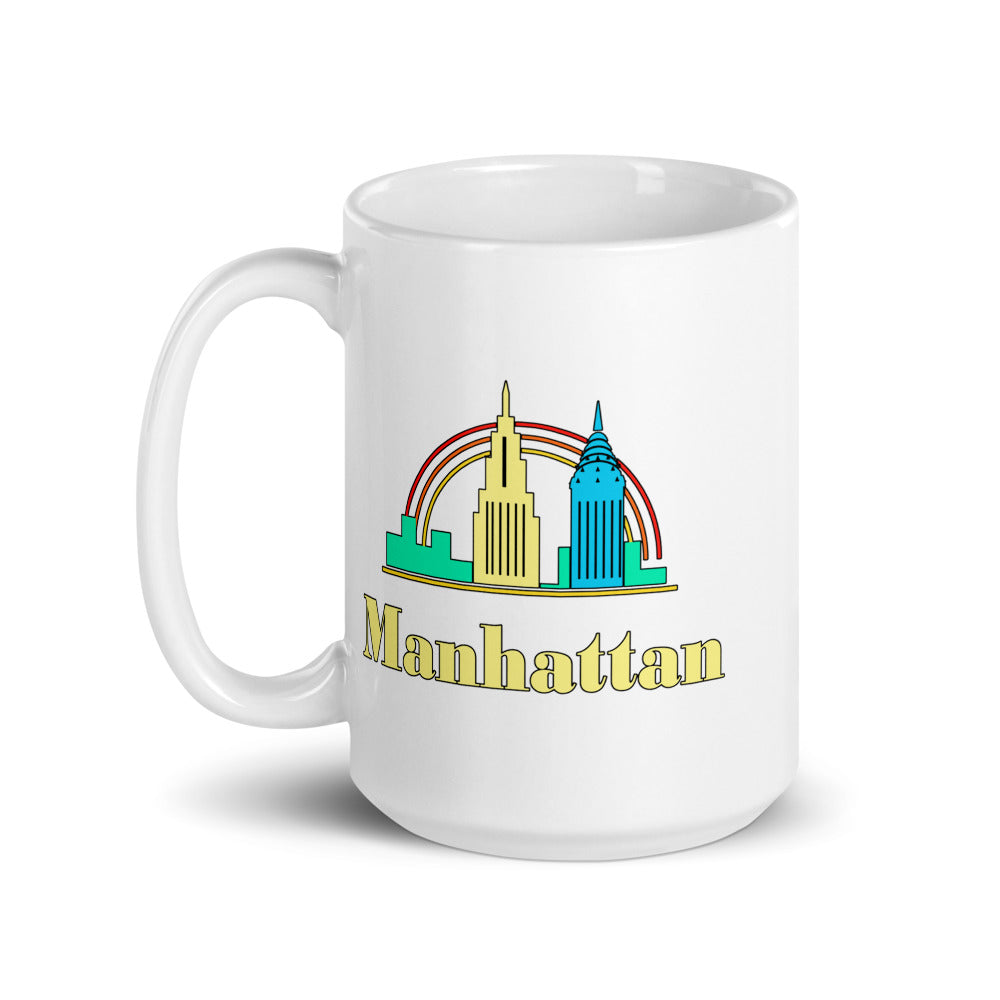 Manhattan — white mug, 15 oz, left side, logo on both sides