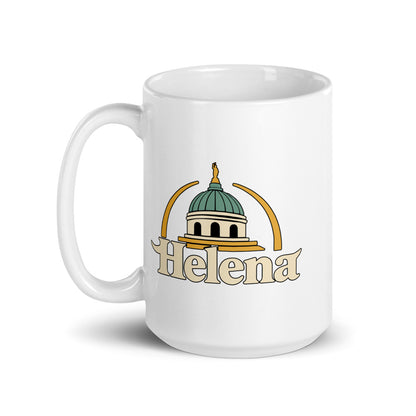 Helena — white mug, 15 oz, left side, logo on both sides