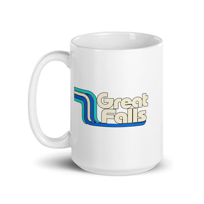 Great Falls — white mug, 15 oz, left side, logo on both sides