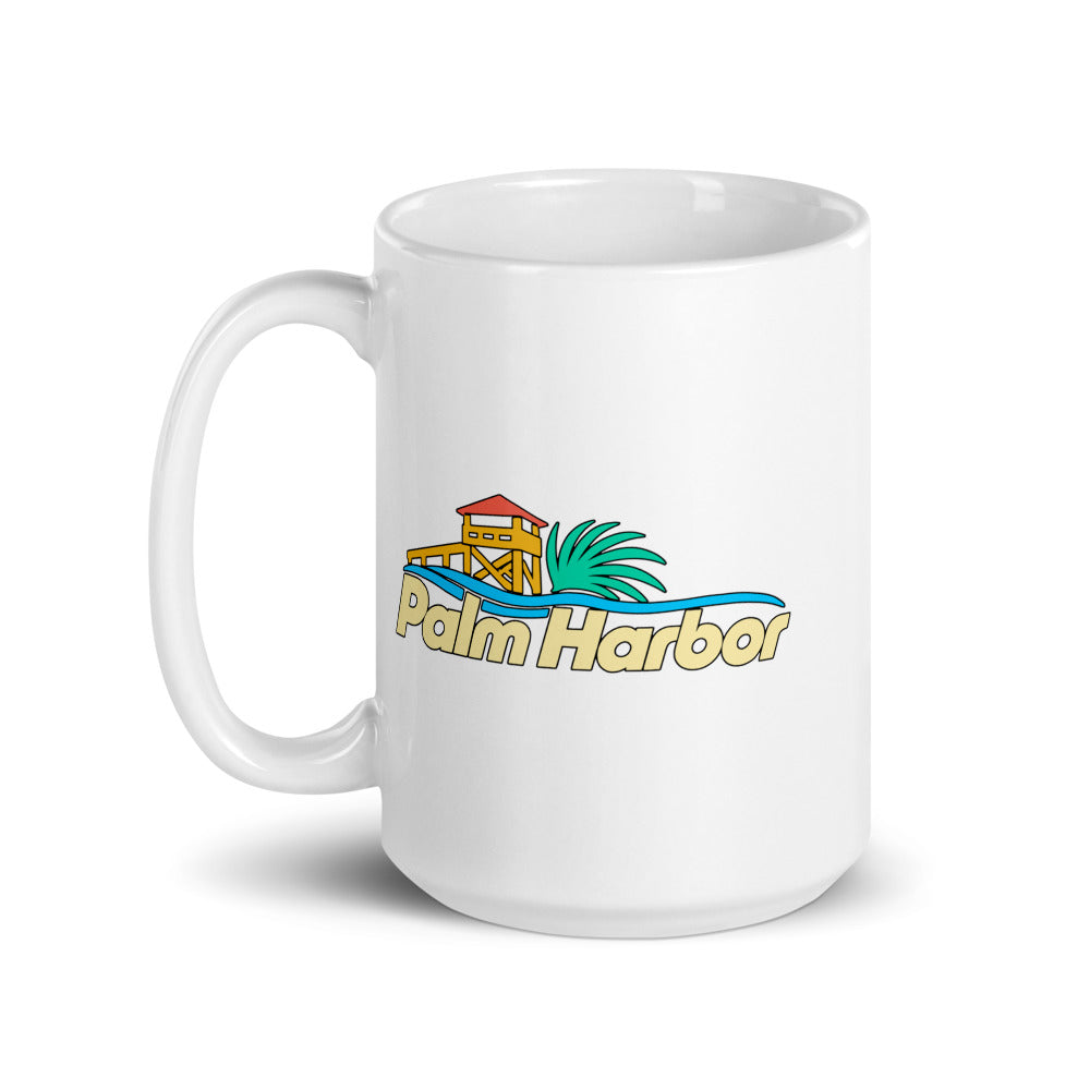 Palm Harbor — white mug, 15 oz, left side, logo on both sides