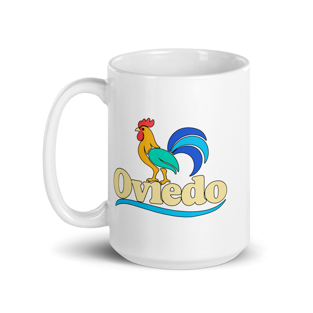 Oviedo — white mug, 15 oz, left side, logo on both sides