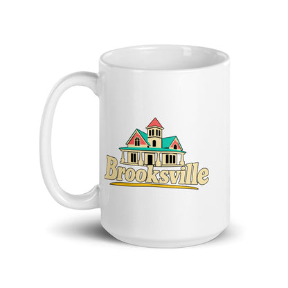 Brooksville — white mug, 15 oz, left side, logo on both sides