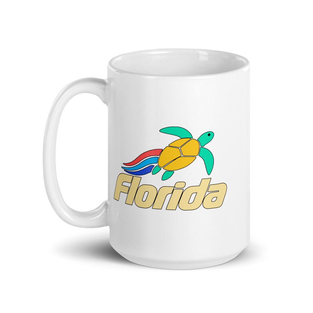 Florida Sea Turtle — white mug, 15 oz, left side, logo on both sides
