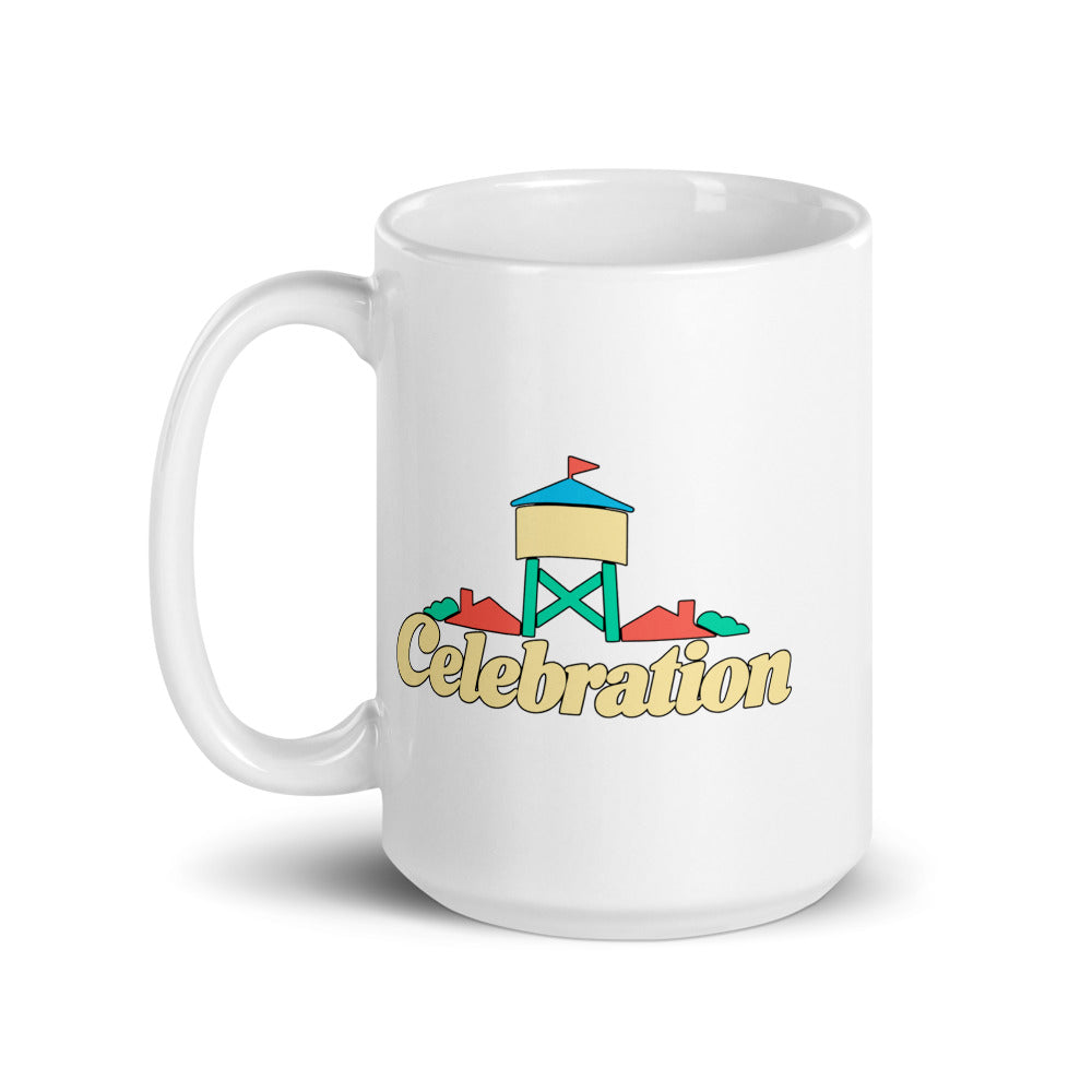 Celebration — white mug, 15 oz, left side, logo on both sides