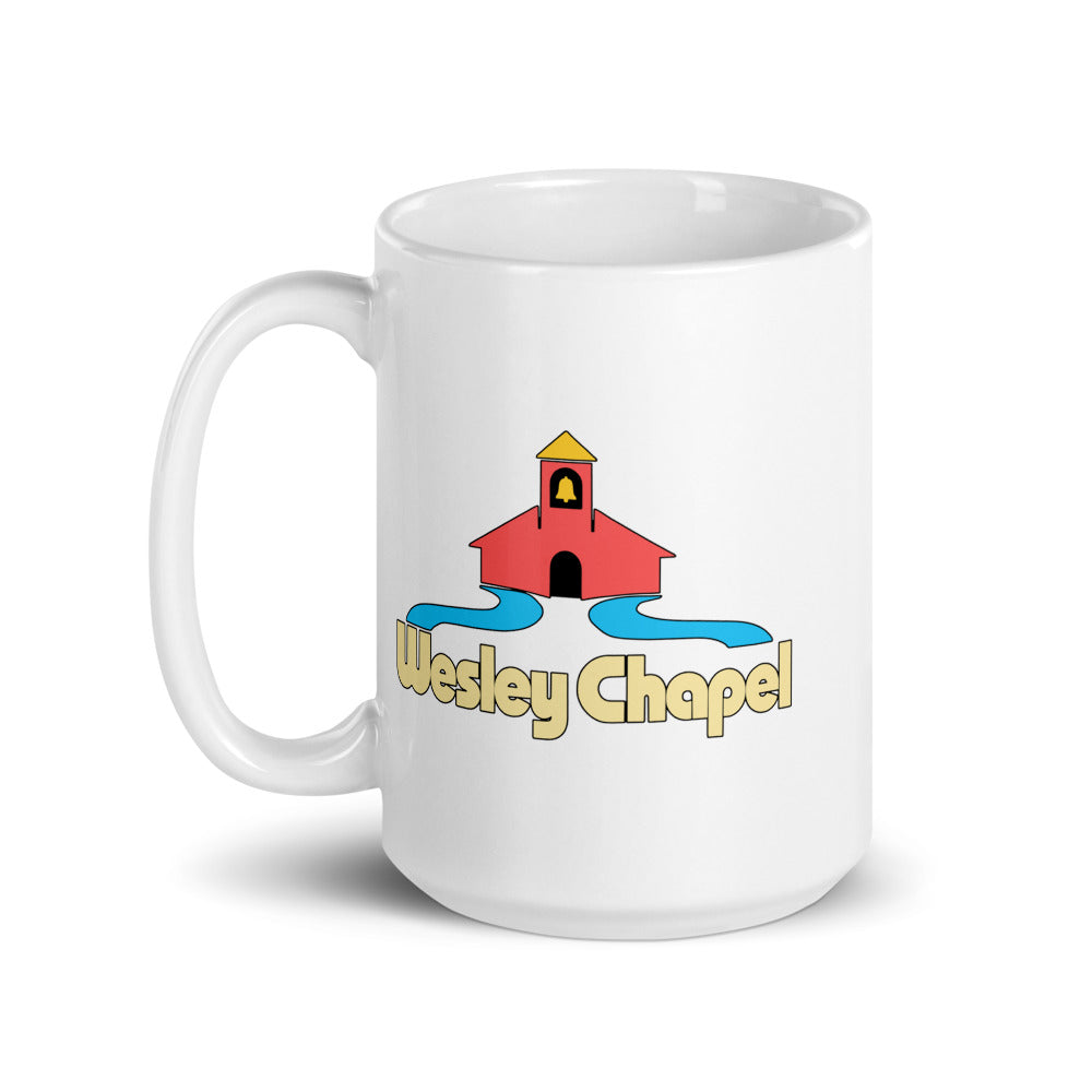 Wesley Chapel — white mug, 15 oz, left side, logo on both sides
