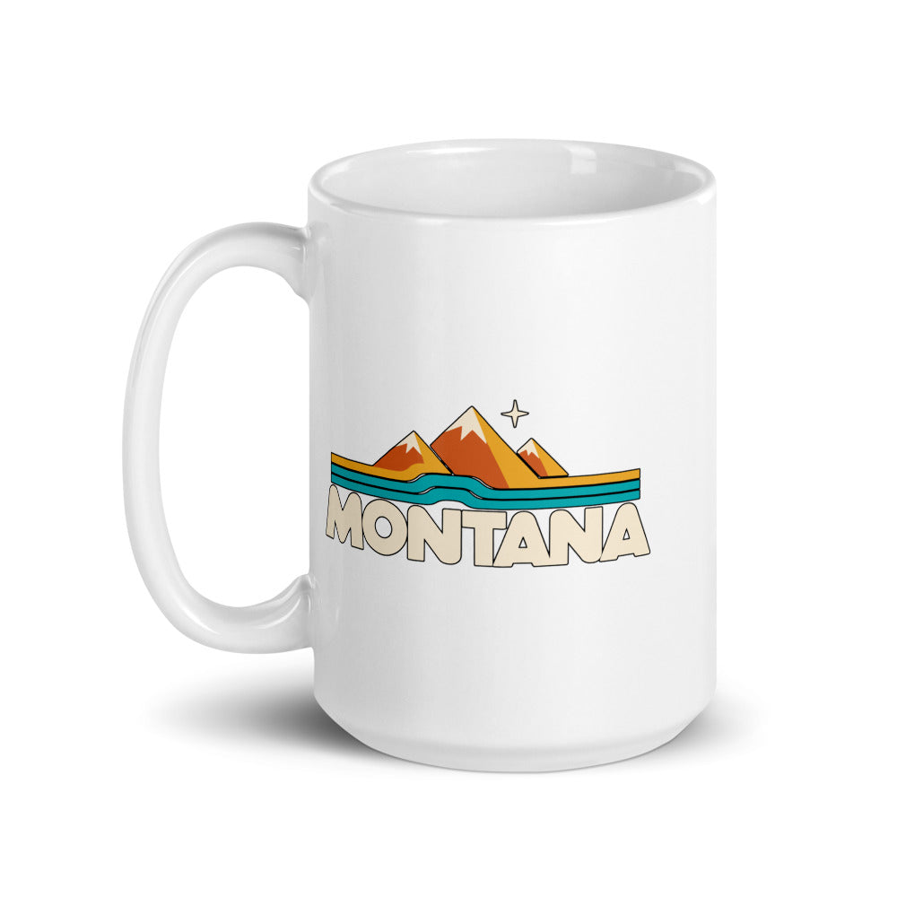 Montana Mountain Lines — white mug, 15 oz, left side, logo on both sides
