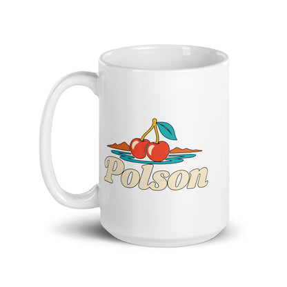 Polson — white mug, 15 oz, left side, logo on both sides