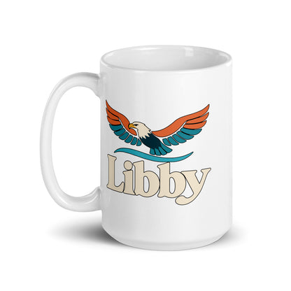 Libby — white mug, 15 oz, left side, logo on both sides