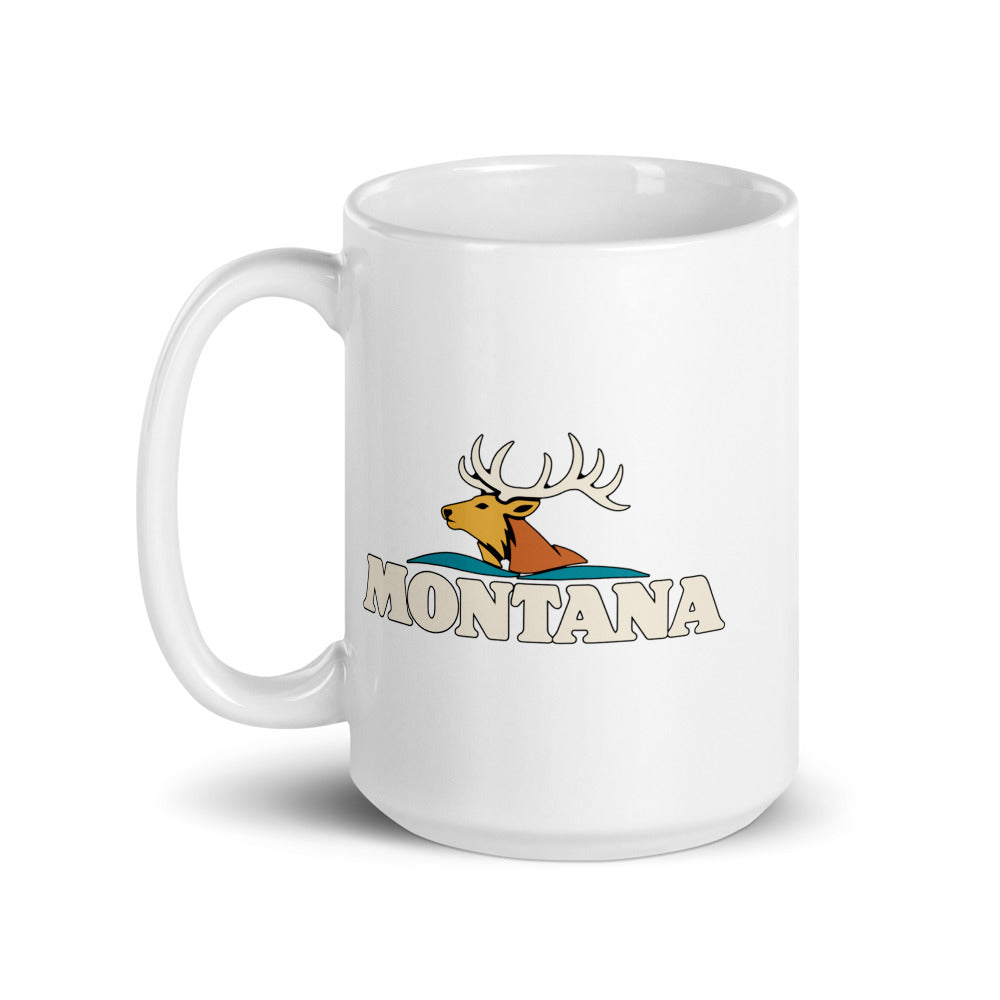 Montana Elk — white mug, 15 oz, left side, logo on both sides