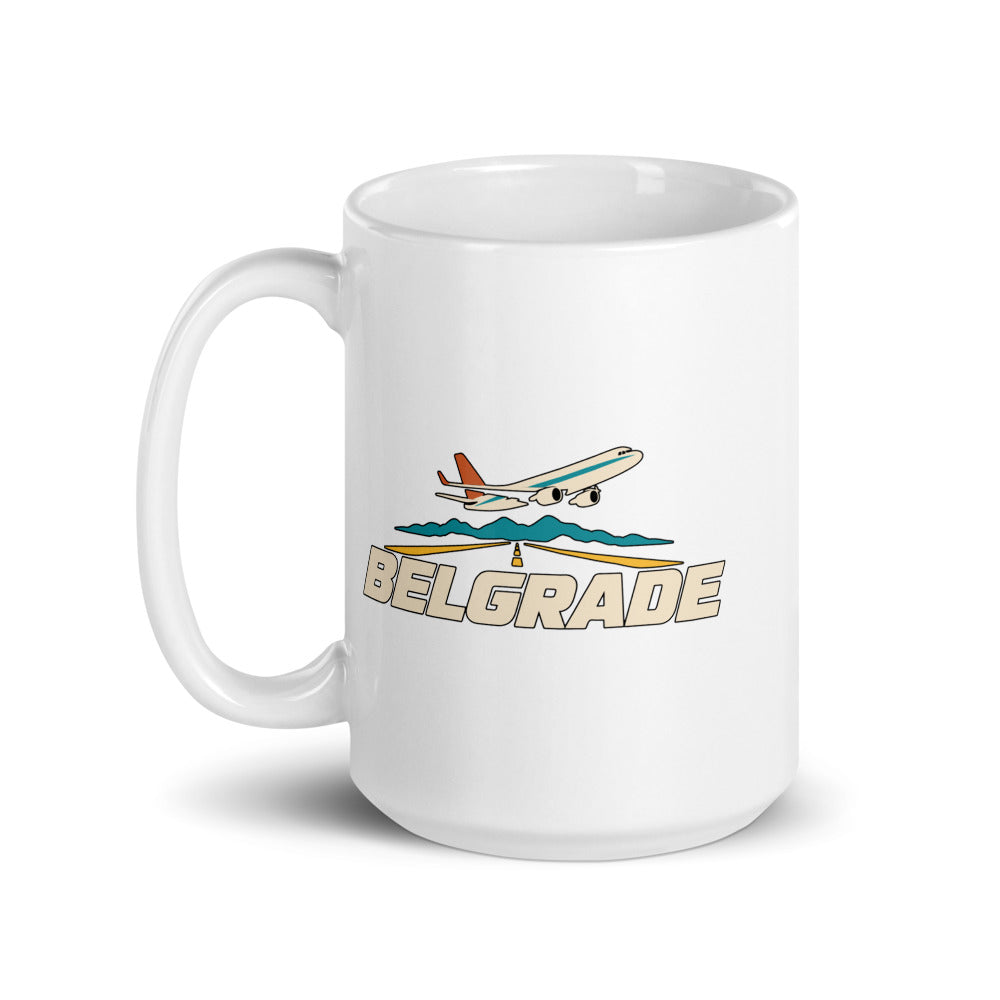 Belgrade — white mug, 15 oz, left side, logo on both sides